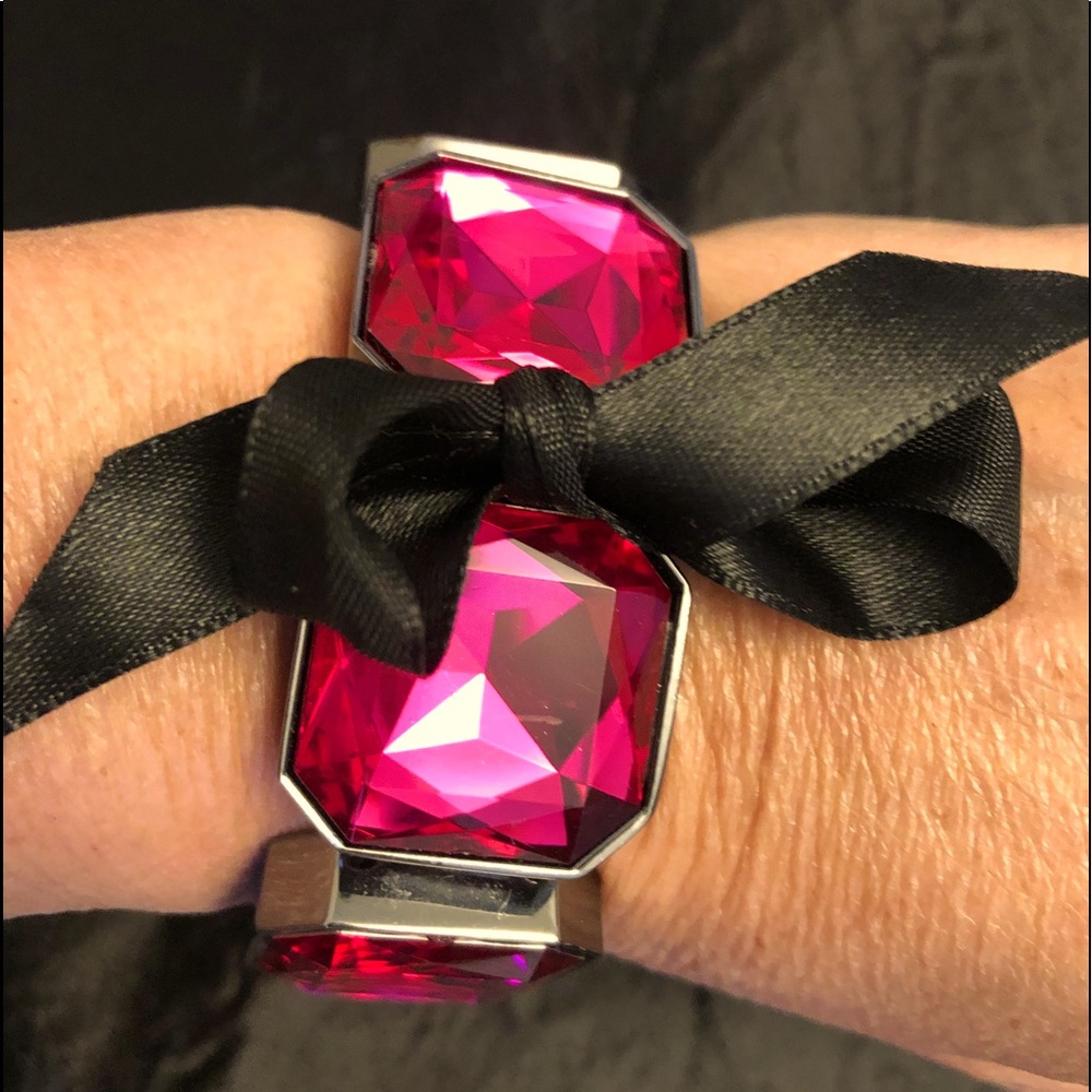 Gemstone Statement Bracelet with Black Bow